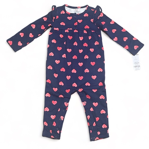 Carter's Other - Carter's Baby Girl's Long Sleeve Jumpsuit Red Hearts, Navy 24M